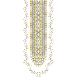 Elegant Yellow Geometric Floral Panel Neckline Embroidery with Delicate Vine Border