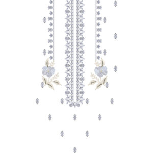 Minimal Blue Floral Straight Panel Neckline Embroidery with Scattered Buti Detailing