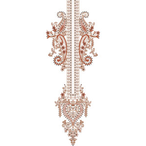 Classic Brown Paisley Panel Neckline Embroidery with Ornamental Heart Drop Design