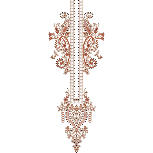 Classic Brown Paisley Panel Neckline Embroidery with Ornamental Heart Drop Design