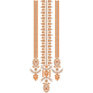 Traditional Orange Geometric Floral Panel Neckline Embroidery with Ethnic Motif Detailing
