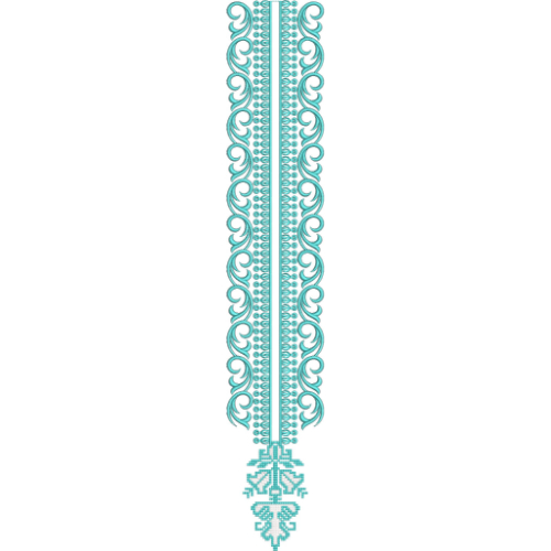 Minimal Teal Scroll Border Panel Neckline Embroidery with Ornamental Geometric Drop
