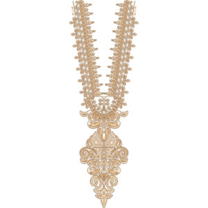 Royal Gold Ornamental V-Neckline Embroidery with Intricate Baroque Drop Design