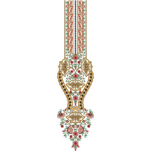 Multicolor Traditional Floral Panel Neckline Embroidery with Ornamental Heritage Drop