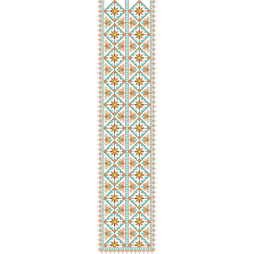 Multicolor Geometric Panel Neckline Embroidery with Traditional Lattice Pattern