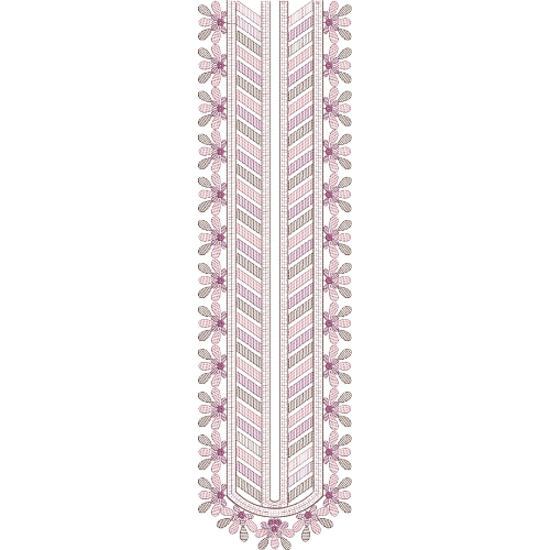 Soft Pink Leafy Panel Neckline Embroidery with Elegant Linear Chevron Design