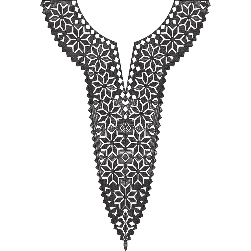 Bold Black Geometric V-Neckline Embroidery with Star Lattice Pattern