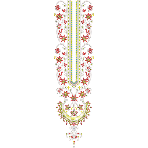 Multicolor Floral Panel Neckline Embroidery with Decorative Ethnic Drop Design