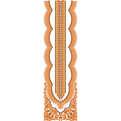 Vibrant Orange Scalloped Panel Neckline Embroidery with Ornamental Base Design