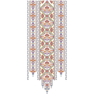 Traditional Geometric Floral Panel Neckline Embroidery Design with Multicolor Ethnic Patterns