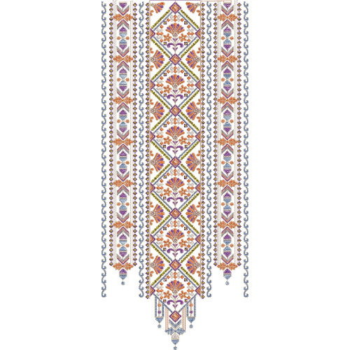 Traditional Geometric Floral Panel Neckline Embroidery Design with Multicolor Ethnic Patterns