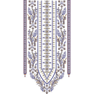 Elegant Geometric and Floral Panel Neckline Embroidery Design with Symmetrical Vine Borders