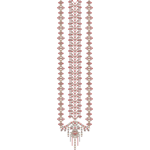 Delicate Floral Vertical Border Neckline Embroidery Design with Elegant Ornamental Drop