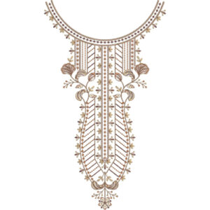 Elegant Classic Floral Panel Neckline Embroidery Design with Vertical Vine Detailing
