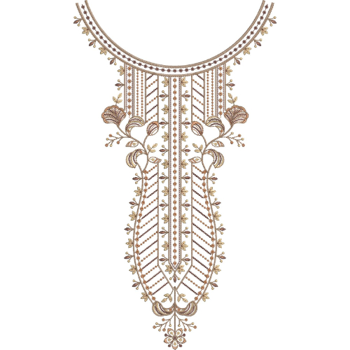 Elegant Classic Floral Panel Neckline Embroidery Design with Vertical Vine Detailing