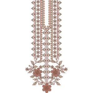 Traditional Floral and Geometric Panel Neckline Embroidery Design with Ornamental Borders
