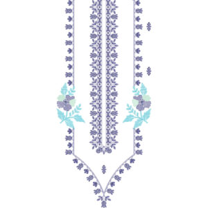 Elegant Floral Vertical Panel Neckline Embroidery Design with Delicate Vine Borders