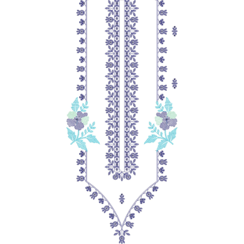 Elegant Floral Vertical Panel Neckline Embroidery Design with Delicate Vine Borders