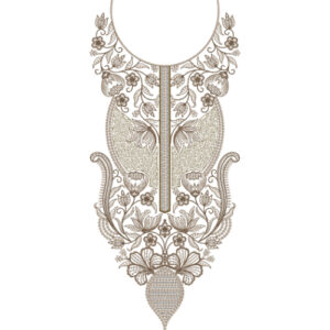 Luxury Ornamental Floral Neckline Embroidery Design with Classic Paisley and Baroque Detailing