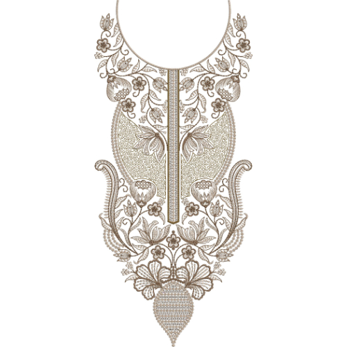 Luxury Ornamental Floral Neckline Embroidery Design with Classic Paisley and Baroque Detailing