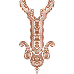 Traditional Paisley and Geometric Yoke Neckline Embroidery Design with Ornamental Drop
