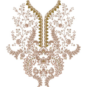 Elegant Floral V-Neck Embroidery Design with Ornamental Paisley and Botanical Detailing