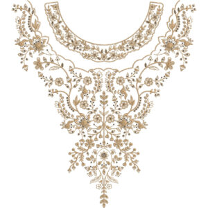 Luxury Ornamental Floral Round Neckline Embroidery Design with Elegant Botanical Detailing
