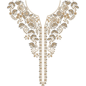 Elegant Floral V-Neck Panel Embroidery Design with Delicate Botanical Detailing