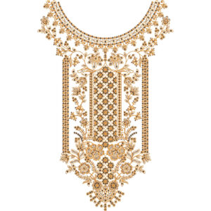 Luxury Ornamental Floral Panel Neckline Embroidery Design with Classic Ethnic Detailing