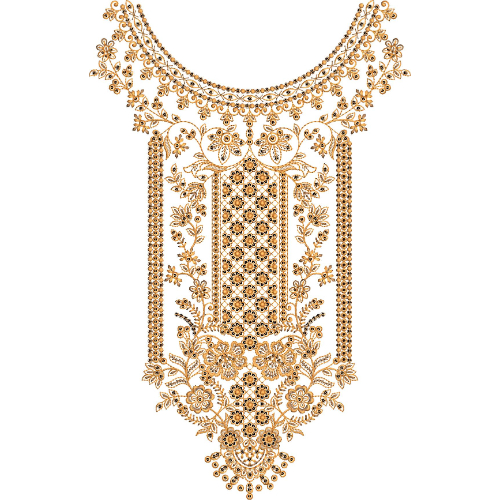 Luxury Ornamental Floral Panel Neckline Embroidery Design with Classic Ethnic Detailing