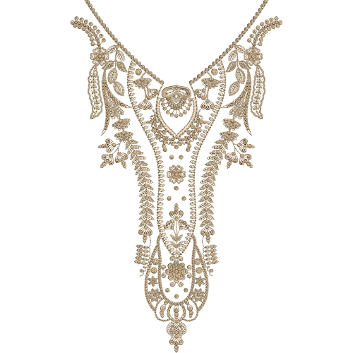 Regal V-Neck Ornamental Embroidery Design with Floral and Paisley Detailing