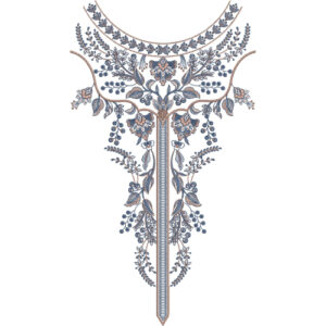 Elegant Floral Round Neck Panel Embroidery Design with Delicate Botanical Vines