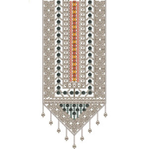 Traditional Geometric Panel Neckline Embroidery Design with Ornamental Triangular Drop