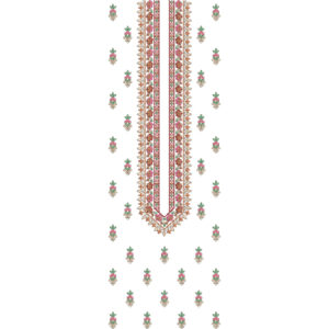 Delicate Floral Vertical Panel Neckline Embroidery Design with Scattered Mini Motifs