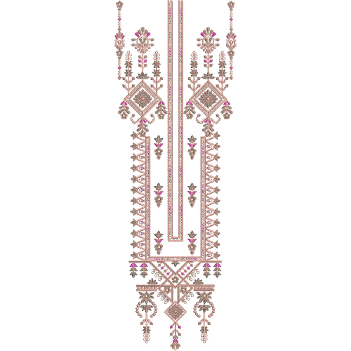 Elegant Ethnic Geometric Panel Neckline Embroidery Design with Ornamental Drop Detailing