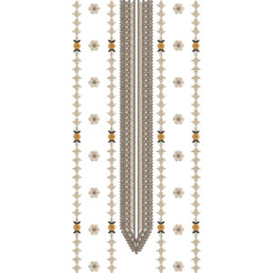 Classic Geometric Panel Neckline Embroidery Design with Symmetrical Floral Motif Borders
