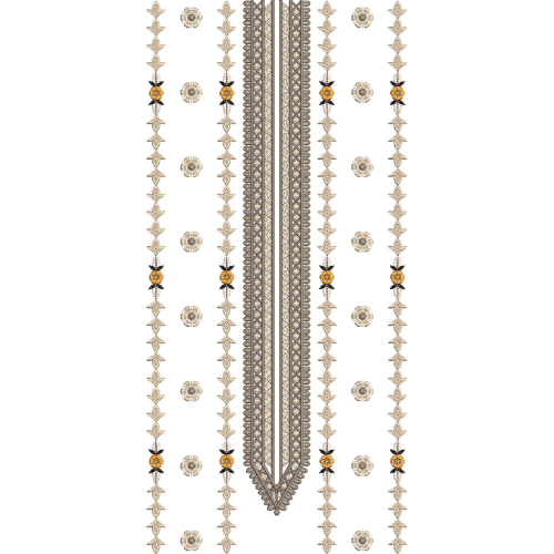 Classic Geometric Panel Neckline Embroidery Design with Symmetrical Floral Motif Borders