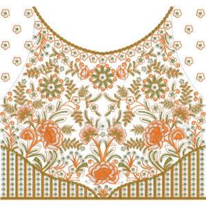 Elegant Floral Yoke Neckline Embroidery Design with Decorative Botanical Detailing