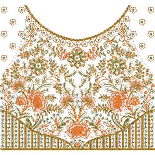 Elegant Floral Yoke Neckline Embroidery Design with Decorative Botanical Detailing