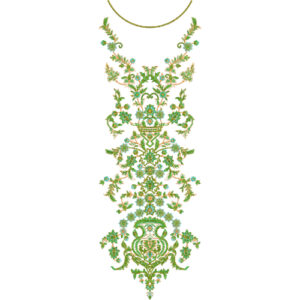 Luxury Ornamental Floral Vertical Neckline Embroidery Design with Classic Botanical Detailing