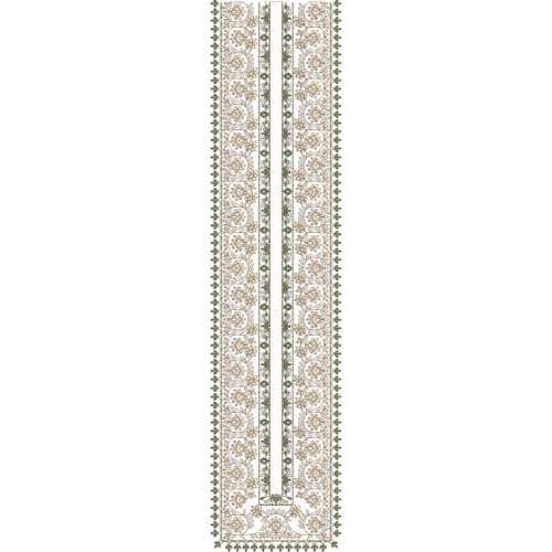 Elegant Long Panel Neckline Embroidery with Classic Floral Vine Border