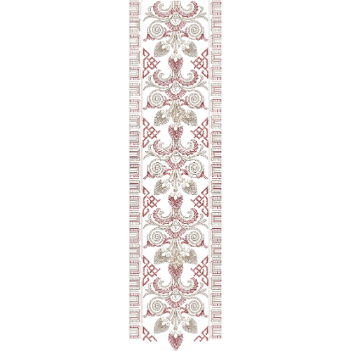 Classic Ornamental Long Neckline Embroidery with Vintage Floral and Geometric Borders