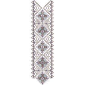 Geometric Diamond Long Neckline Embroidery Design with Ethnic Cross-Stitch Pattern