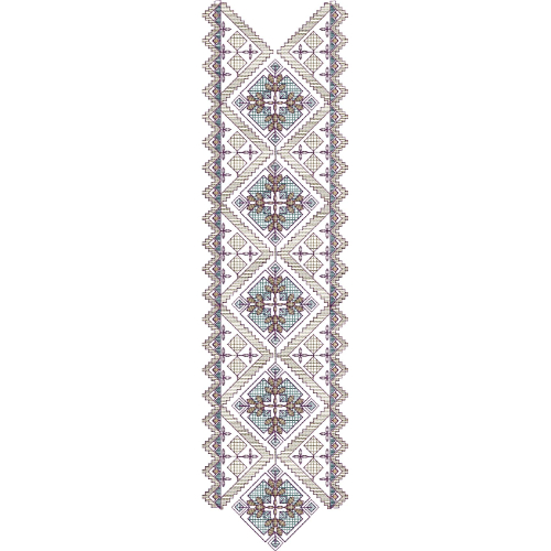 Geometric Diamond Long Neckline Embroidery Design with Ethnic Cross-Stitch Pattern