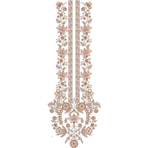 Elegant Floral Vine Long Neckline Embroidery Design with Ornamental Base Motif