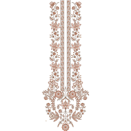 Elegant Floral Vine Long Neckline Embroidery Design with Ornamental Base Motif