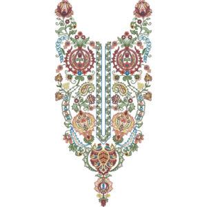 Royal Multicolor Mughal Floral Neckline Embroidery with Ornamental Paisley Drop