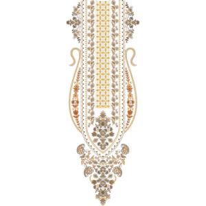 Elegant Gold and Beige Ornamental Panel Neckline Embroidery with Classic Paisley Silhouette