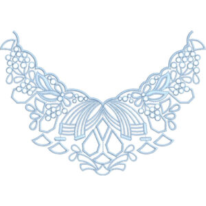 Light Blue Scalloped V-Neckline Embroidery with Elegant Cutwork Floral Motifs