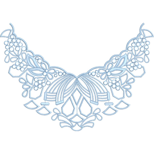 Light Blue Scalloped V-Neckline Embroidery with Elegant Cutwork Floral Motifs